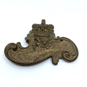 Edwardian Brass Inkwell Rex 1911 Ornate Antique Desk Accessory New Orleans